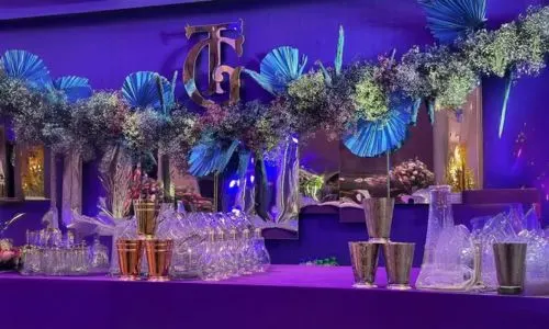 Reception bar counter decor and arrangement at Grand Mantram Resort, a luxury wedding reception resort in Gurgaon