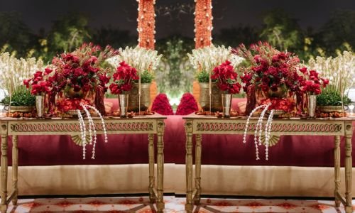 Royal wedding entrance console decor at Grand Mantram Resort, a luxury wedding ceremony resort in Gurgaon
