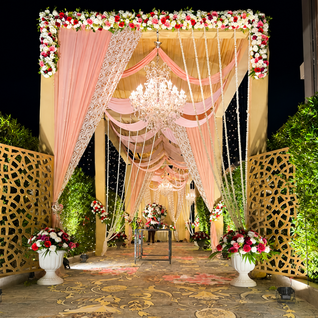 Luxury marriage garden near me in Gurgaon at Grand Mantram Resort with lush green lawns and elegant wedding setup