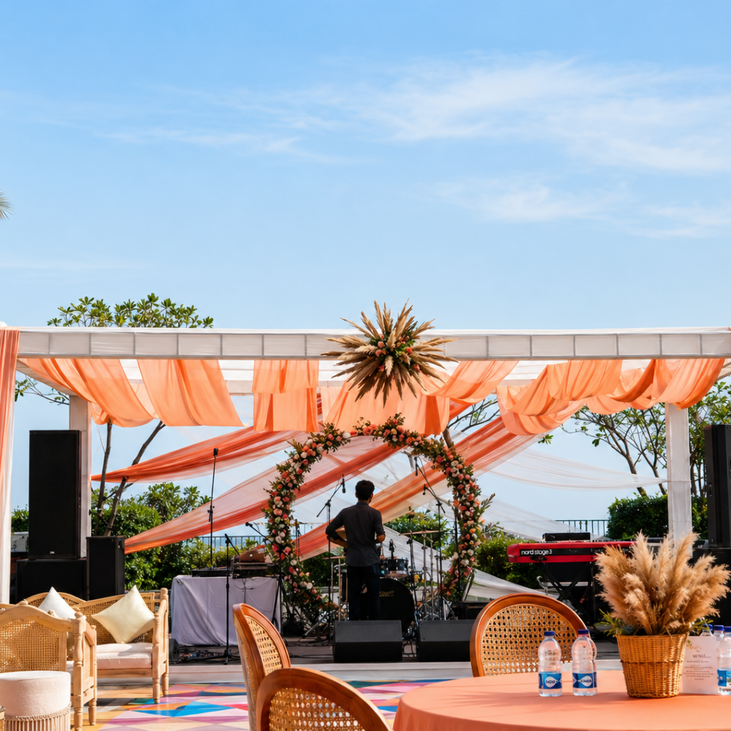 pool hotel near me celebration setup at Grand Mantram Resort Gurgaon with elegant décor and lighting.