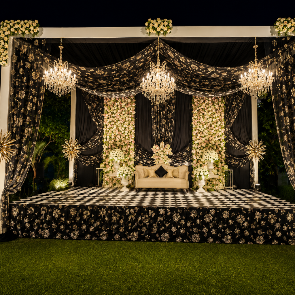 Luxury wedding venues near me at Grand Mantram Resort Gurgaon with floral décor and grand celebration ambiance.