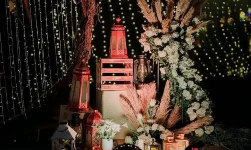 Rustic décor fillers used in Sangeet and Cocktail Night setup at Grand Mantram Resort in Gurgaon